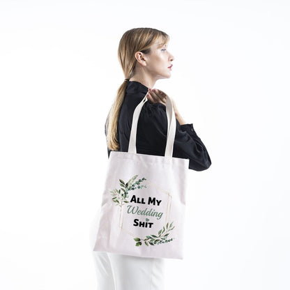 TSOTMO Bride To Be Gift Floral Bride Wedding Day Emergency Kit Tote Bag – Beige Canvas Cosmetic Bag