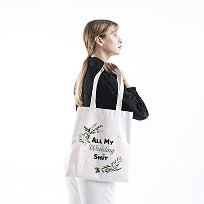 TSOTMO Bride To Be Gift Floral Bride Wedding Day Emergency Kit Tote Bag – Beige Canvas Cosmetic Bag