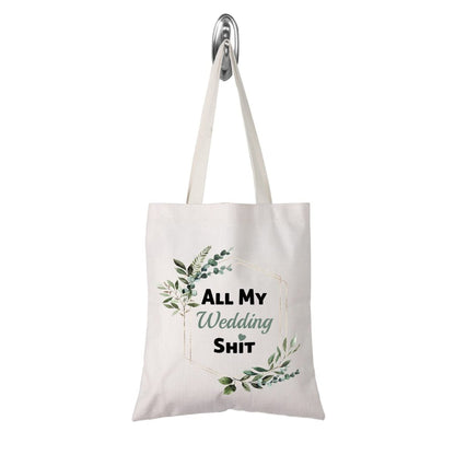 TSOTMO Bride To Be Gift Floral Bride Wedding Day Emergency Kit Tote Bag – Beige Canvas Cosmetic Bag