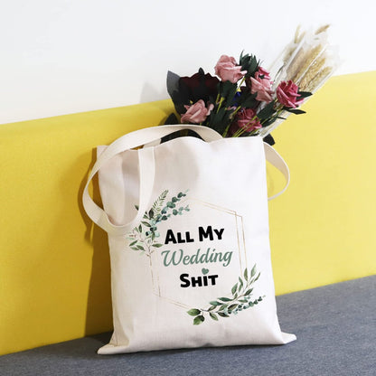 TSOTMO Bride To Be Gift Floral Bride Wedding Day Emergency Kit Tote Bag – Beige Canvas Cosmetic Bag