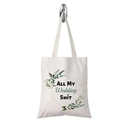 TSOTMO Bride To Be Gift Floral Bride Wedding Day Emergency Kit Tote Bag – Beige Canvas Cosmetic Bag