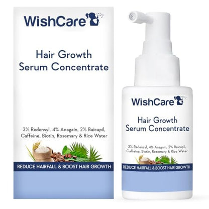 WishCare Hair Growth Serum Concentrate – Rosemary, 3% Redensyl, 4% Anagain, 2% Baicapil, Caffeine, Biotin, Plant Keratin & Rice Water