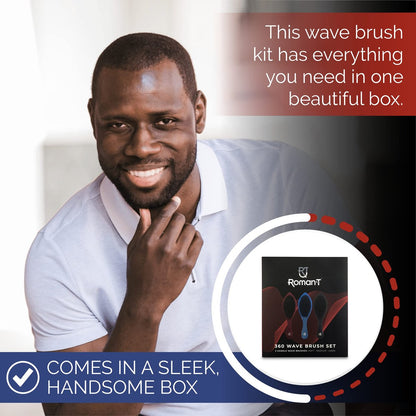 Roman-T Men's 360 Wave Brush Set - Three Handle Brushes for 360 Waves (Soft, Medium & Hard) - Grooming Gift Set Avelisse