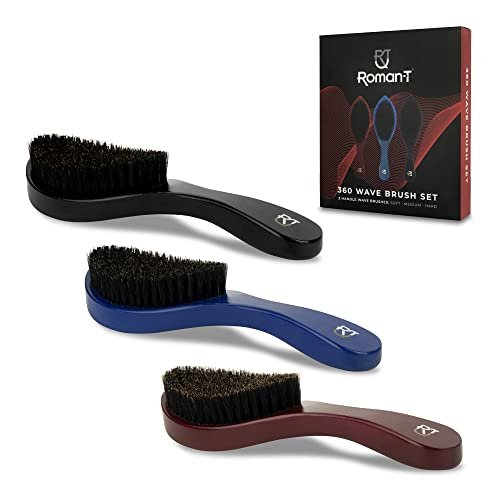 Roman-T Men's 360 Wave Brush Set - Three Handle Brushes for 360 Waves (Soft, Medium & Hard) - Grooming Gift Set Avelisse