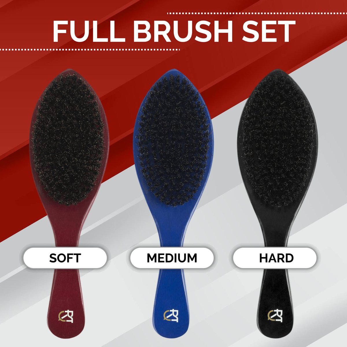 Roman-T Men's 360 Wave Brush Set - Three Handle Brushes for 360 Waves (Soft, Medium & Hard) - Grooming Gift Set Avelisse
