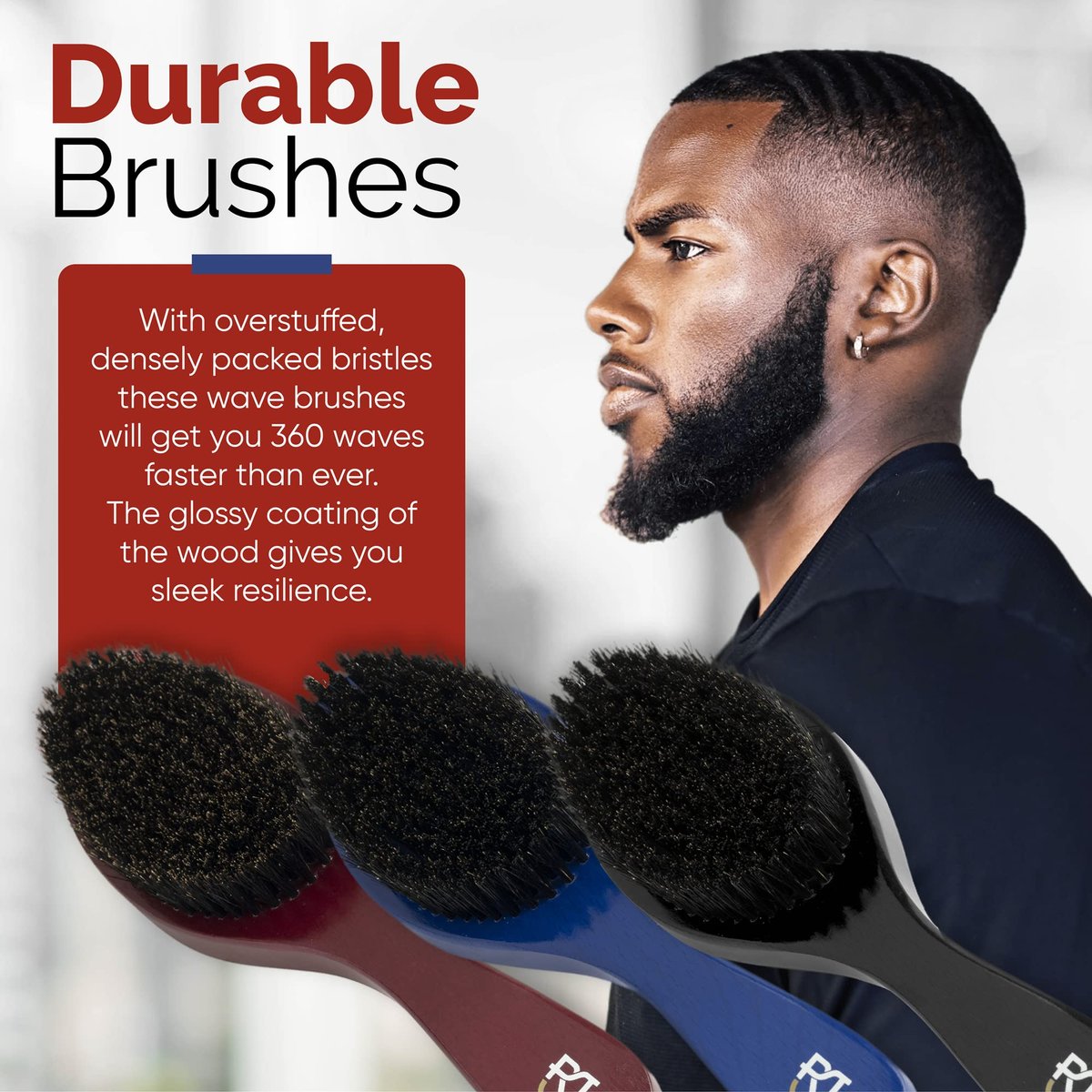Roman-T Men's 360 Wave Brush Set - Three Handle Brushes for 360 Waves (Soft, Medium & Hard) - Grooming Gift Set Avelisse