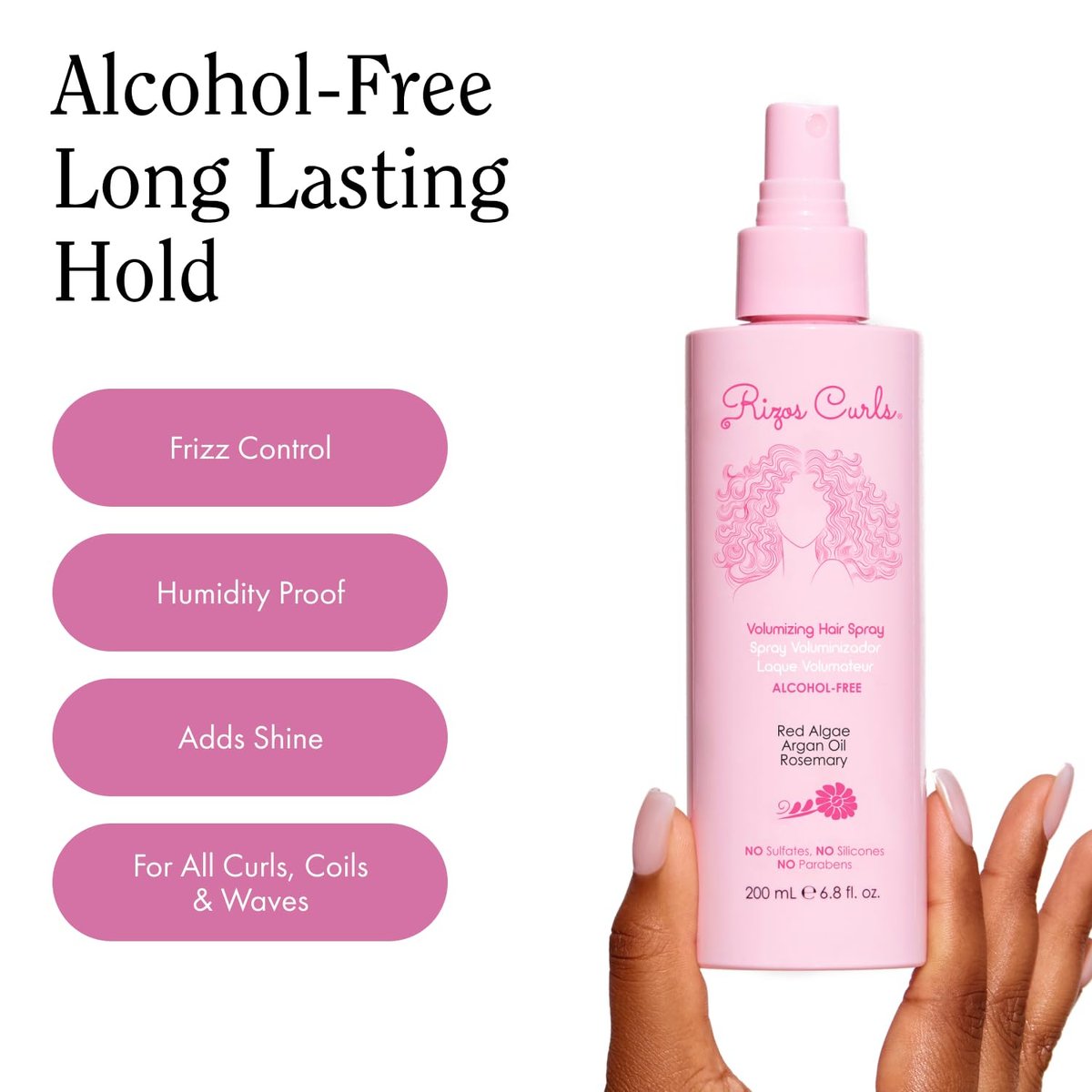 Rizos Curls Alcohol-Free Curl Hair Spray – Flexible Hold, Volume & Frizz Control – Adds Shine & Bounce for All Hair Types 1a–4c – Sulfate, Paraben & Alcohol-Free Avelisse