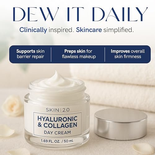 Skin 2.0 Hyaluronic Acid & Collagen Face Moisturizer – Deep Hydration, Firming & Anti-Aging Day Cream for Dry Skin – Dermatologist Tested, Korean Skin Care for All Skin Types, Clean Beauty – 1.69 Oz Avelisse