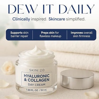 Skin 2.0 Hyaluronic Acid & Collagen Face Moisturizer – Deep Hydration, Firming & Anti-Aging Day Cream for Dry Skin – Dermatologist Tested, Korean Skin Care for All Skin Types, Clean Beauty – 1.69 Oz Avelisse