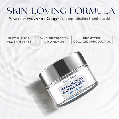 Skin 2.0 Hyaluronic Acid & Collagen Face Moisturizer – Deep Hydration, Firming & Anti-Aging Day Cream for Dry Skin – Dermatologist Tested, Korean Skin Care for All Skin Types, Clean Beauty – 1.69 Oz Avelisse