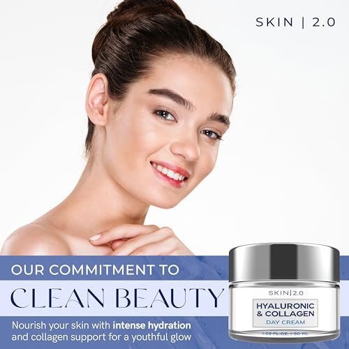 Skin 2.0 Hyaluronic Acid & Collagen Face Moisturizer – Deep Hydration, Firming & Anti-Aging Day Cream for Dry Skin – Dermatologist Tested, Korean Skin Care for All Skin Types, Clean Beauty – 1.69 Oz Avelisse