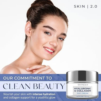 Skin 2.0 Hyaluronic Acid & Collagen Face Moisturizer – Deep Hydration, Firming & Anti-Aging Day Cream for Dry Skin – Dermatologist Tested, Korean Skin Care for All Skin Types, Clean Beauty – 1.69 Oz Avelisse