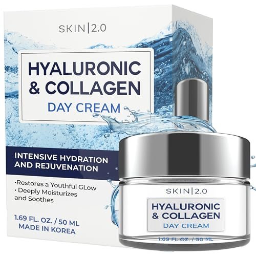Skin 2.0 Hyaluronic Acid & Collagen Face Moisturizer – Deep Hydration, Firming & Anti-Aging Day Cream for Dry Skin – Dermatologist Tested, Korean Skin Care for All Skin Types, Clean Beauty – 1.69 Oz Avelisse