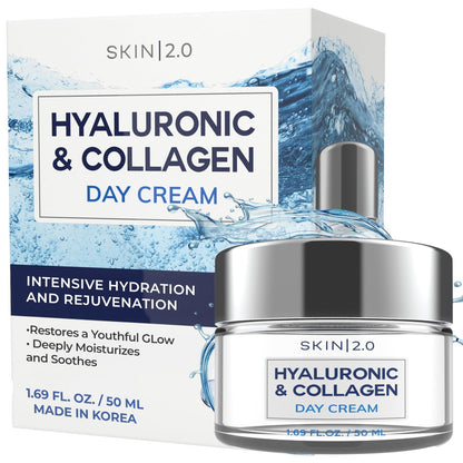 Skin 2.0 Hyaluronic Acid & Collagen Face Moisturizer – Deep Hydration, Firming & Anti-Aging Day Cream for Dry Skin – Dermatologist Tested, Korean Skin Care for All Skin Types, Clean Beauty – 1.69 Oz Avelisse