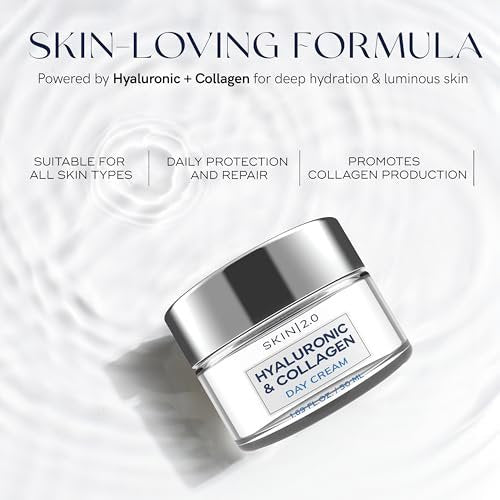 Skin 2.0 Hyaluronic Acid & Collagen Face Moisturizer – Deep Hydration, Firming & Anti-Aging Day Cream for Dry Skin – Dermatologist Tested, Korean Skin Care for All Skin Types, Clean Beauty – 1.69 Oz Avelisse