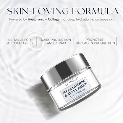 Skin 2.0 Hyaluronic Acid & Collagen Face Moisturizer – Deep Hydration, Firming & Anti-Aging Day Cream for Dry Skin – Dermatologist Tested, Korean Skin Care for All Skin Types, Clean Beauty – 1.69 Oz Avelisse
