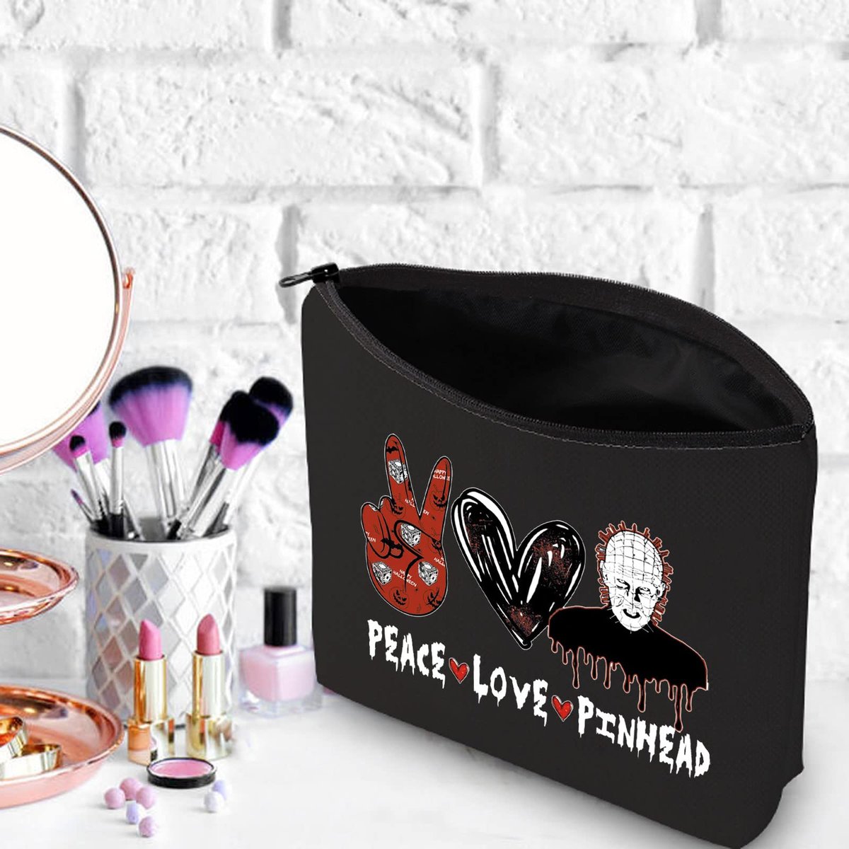 WZMPA Hellraiser Cosmetic Bag – Peace Love Pinhead Makeup Pouch for Fans - görsel 9