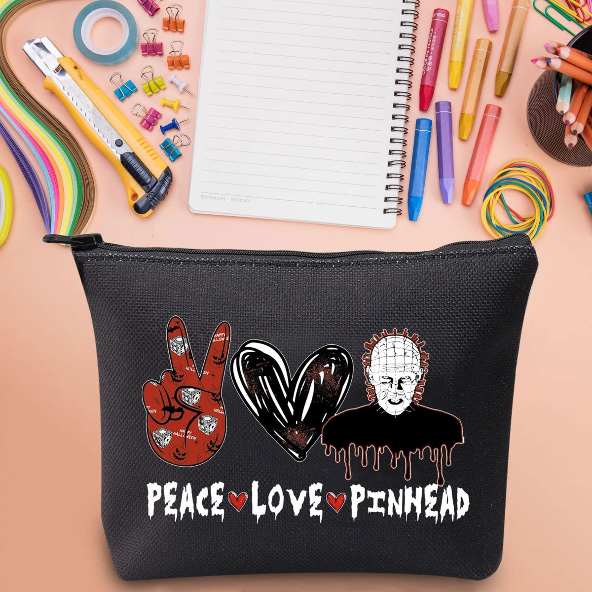 WZMPA Hellraiser Cosmetic Bag – Peace Love Pinhead Makeup Pouch for Fans - görsel 13