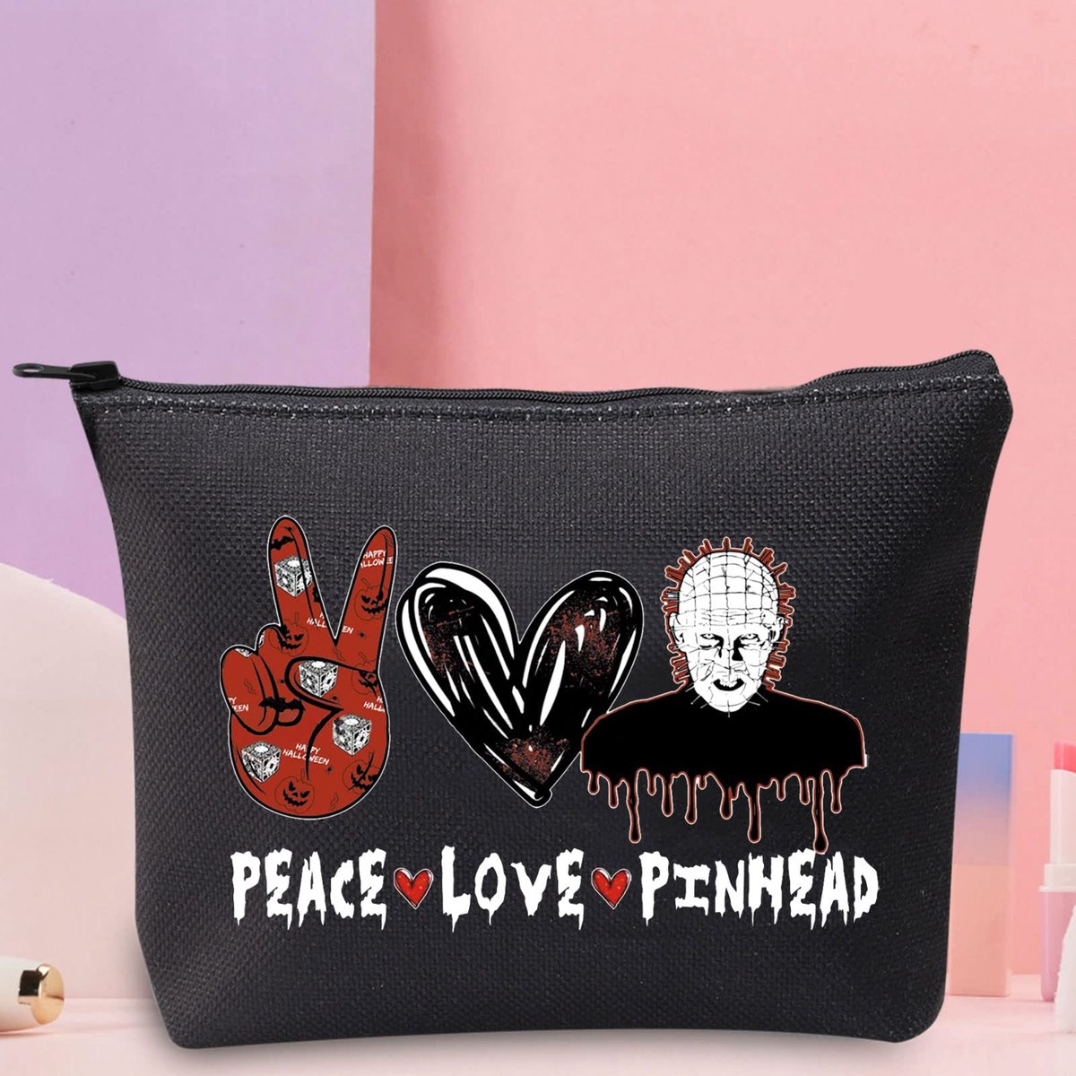 WZMPA Hellraiser Cosmetic Bag – Peace Love Pinhead Makeup Pouch for Fans - görsel 7