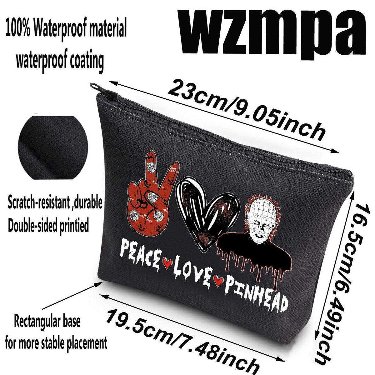 WZMPA Hellraiser Cosmetic Bag – Peace Love Pinhead Makeup Pouch for Fans - görsel 3
