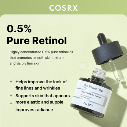 COSRX Retinol 0.5 Oil – Anti-Aging Face Serum with 0.5% Retinoid, Reduces Wrinkles & Fine Lines, Gentle Korean Skincare for Day & Night, Not Tested on Animals