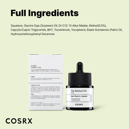 COSRX Retinol 0.5 Oil – Anti-Aging Face Serum with 0.5% Retinoid, Reduces Wrinkles & Fine Lines, Gentle Korean Skincare for Day & Night, Not Tested on Animals