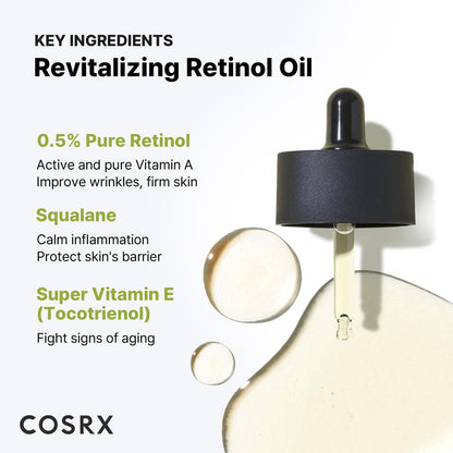 COSRX Retinol 0.5 Oil – Anti-Aging Face Serum with 0.5% Retinoid, Reduces Wrinkles & Fine Lines, Gentle Korean Skincare for Day & Night, Not Tested on Animals