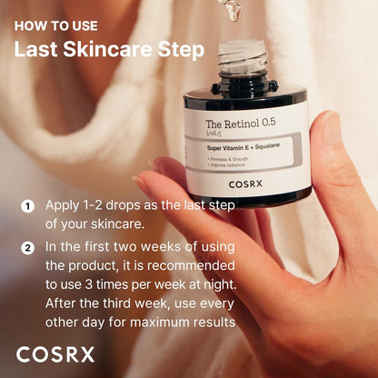 COSRX Retinol 0.5 Oil – Anti-Aging Face Serum with 0.5% Retinoid, Reduces Wrinkles & Fine Lines, Gentle Korean Skincare for Day & Night, Not Tested on Animals