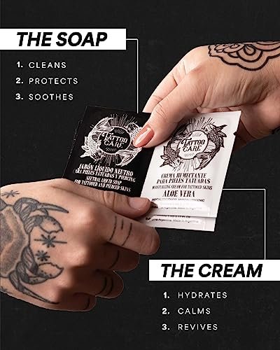 Tattoo Aftercare Kit - Brightening Cream & Soap (50-Pack) for Tattoo Artists & Travel - Ink Hydration Lotion Pillow Packs Avelisse