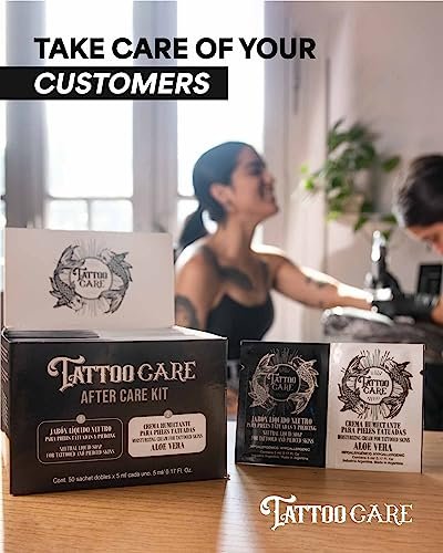 Tattoo Aftercare Kit - Brightening Cream & Soap (50-Pack) for Tattoo Artists & Travel - Ink Hydration Lotion Pillow Packs Avelisse