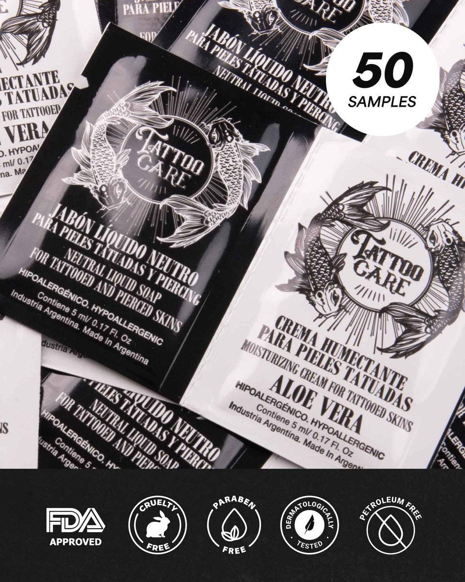 Tattoo Aftercare Kit - Brightening Cream & Soap (50-Pack) for Tattoo Artists & Travel - Ink Hydration Lotion Pillow Packs Avelisse