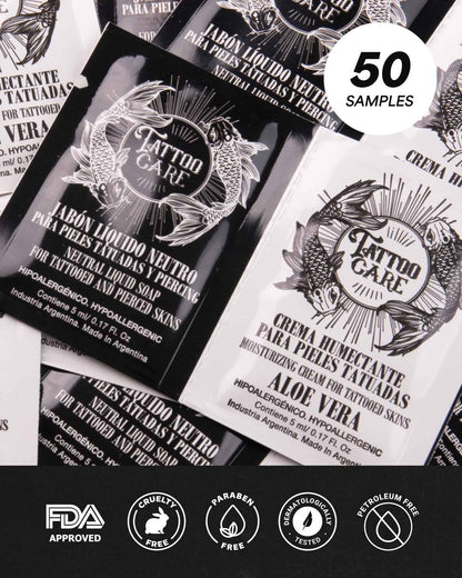 Tattoo Aftercare Kit - Brightening Cream & Soap (50-Pack) for Tattoo Artists & Travel - Ink Hydration Lotion Pillow Packs Avelisse