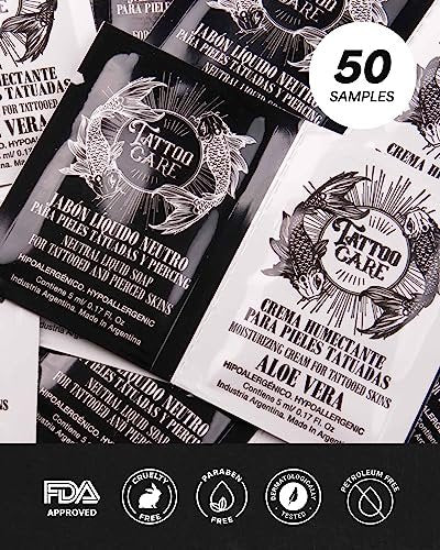 Tattoo Aftercare Kit - Brightening Cream & Soap (50-Pack) for Tattoo Artists & Travel - Ink Hydration Lotion Pillow Packs Avelisse