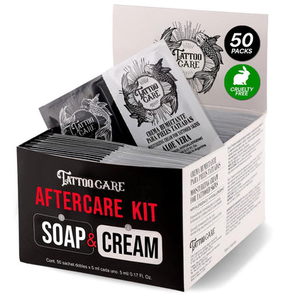 Tattoo Aftercare Kit - Brightening Cream & Soap (50-Pack) for Tattoo Artists & Travel - Ink Hydration Lotion Pillow Packs Avelisse
