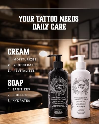 Tattoo Care Aftercare Kit - Tattoo Cream & Soap for Healing, Protecting & Brightening New & Old Tattoos - Cruelty-Free (6.7 fl oz Each, 2-Pack) Avelisse