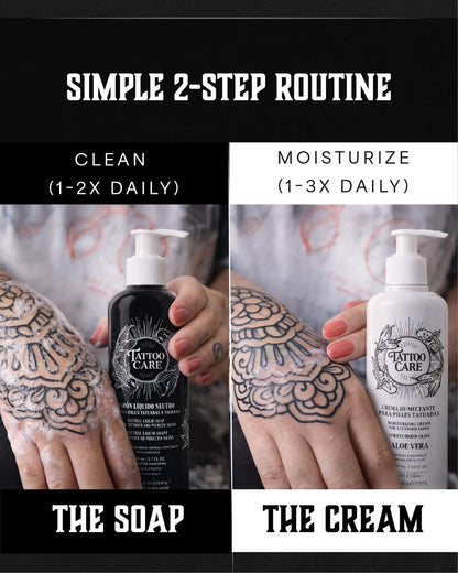 Tattoo Care Aftercare Kit - Tattoo Cream & Soap for Healing, Protecting & Brightening New & Old Tattoos - Cruelty-Free (6.7 fl oz Each, 2-Pack) Avelisse