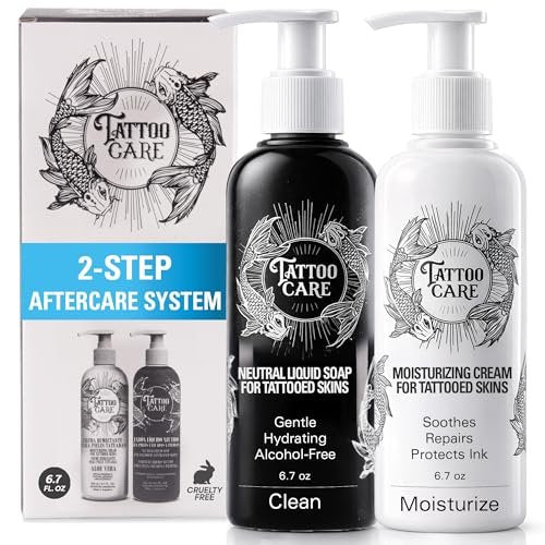 Tattoo Care Aftercare Kit - Tattoo Cream & Soap for Healing, Protecting & Brightening New & Old Tattoos - Cruelty-Free (6.7 fl oz Each, 2-Pack) Avelisse