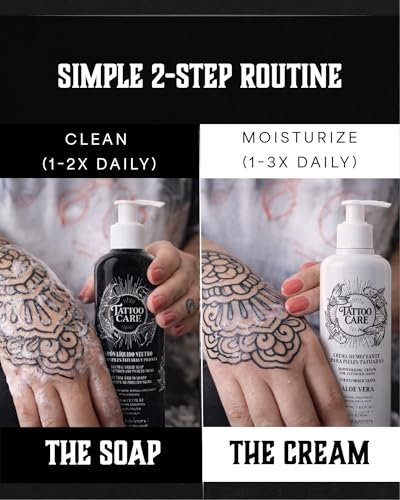 Tattoo Care Aftercare Kit - Tattoo Cream & Soap for Healing, Protecting & Brightening New & Old Tattoos - Cruelty-Free (6.7 fl oz Each, 2-Pack) Avelisse