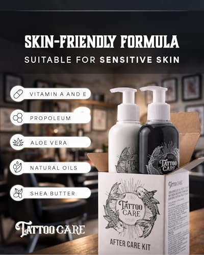 Tattoo Care Aftercare Kit - Tattoo Cream & Soap for Healing, Protecting & Brightening New & Old Tattoos - Cruelty-Free (6.7 fl oz Each, 2-Pack) Avelisse