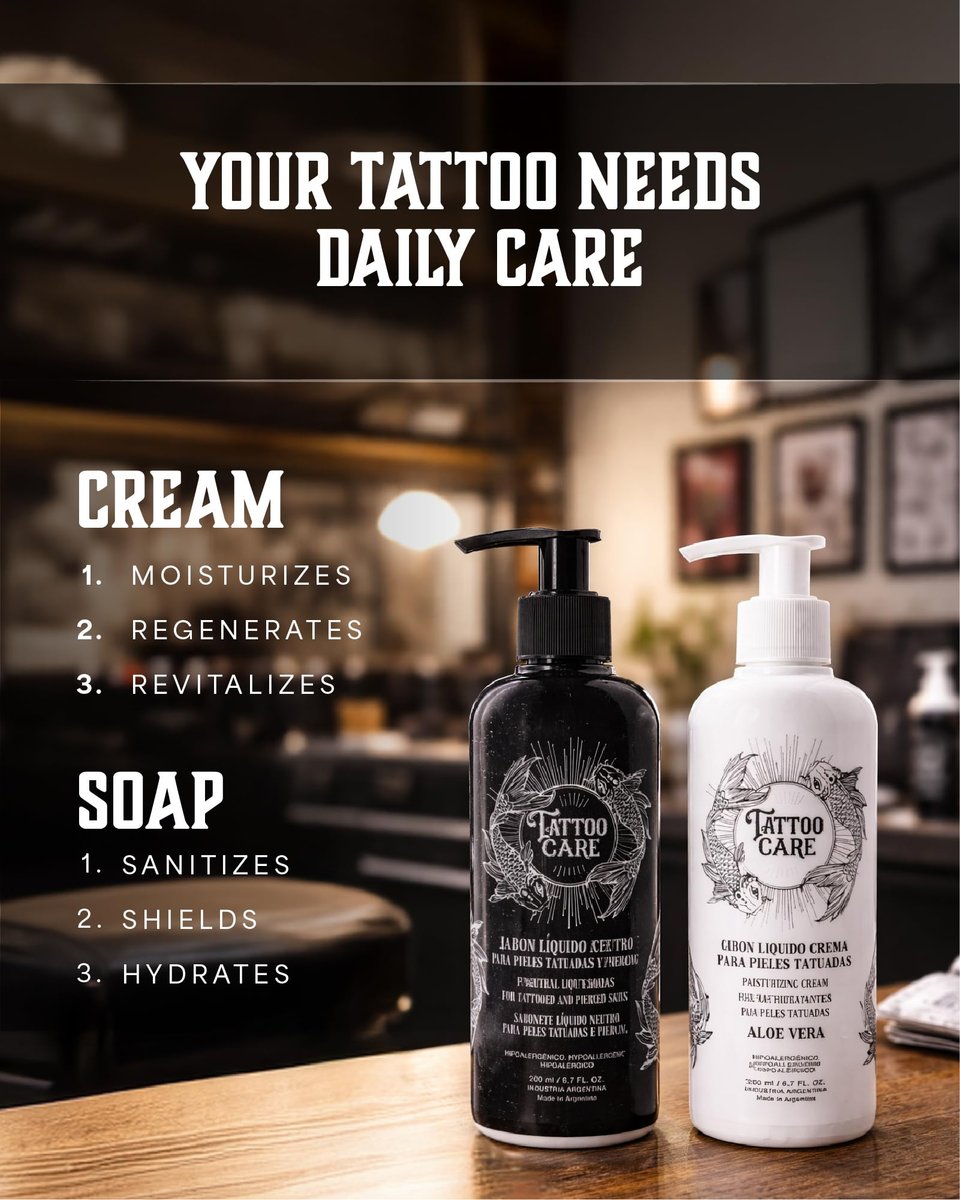 Tattoo Care Aftercare Kit - Tattoo Cream & Soap for Healing, Protecting & Brightening New & Old Tattoos - Cruelty-Free (6.7 fl oz Each, 2-Pack) Avelisse