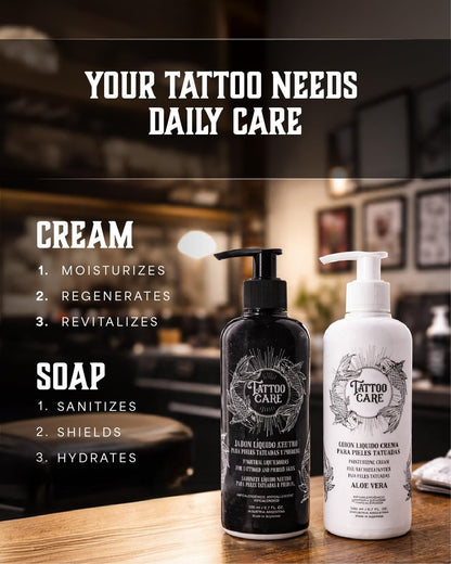 Tattoo Care Aftercare Kit - Tattoo Cream & Soap for Healing, Protecting & Brightening New & Old Tattoos - Cruelty-Free (6.7 fl oz Each, 2-Pack) Avelisse