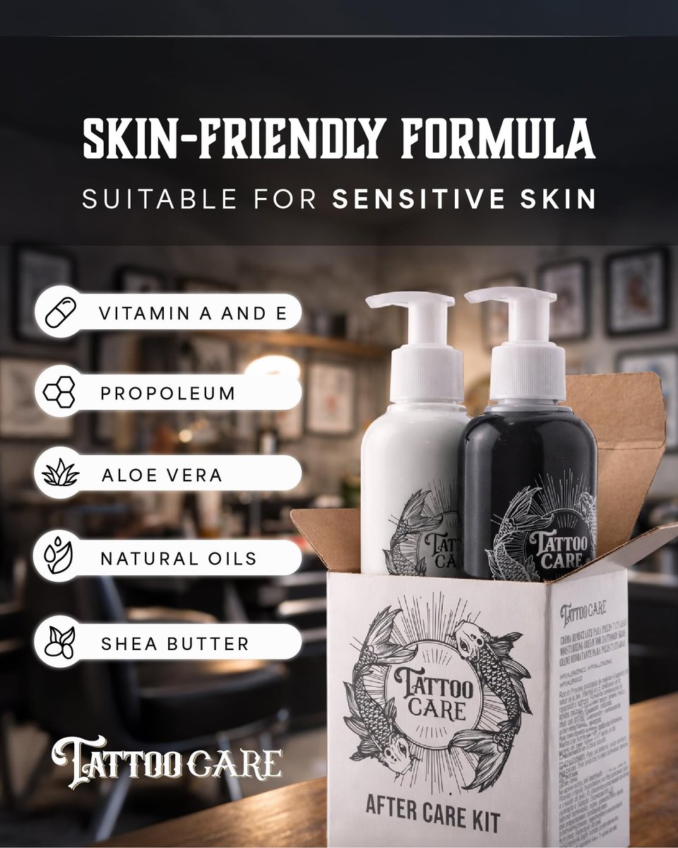 Tattoo Care Aftercare Kit - Tattoo Cream & Soap for Healing, Protecting & Brightening New & Old Tattoos - Cruelty-Free (6.7 fl oz Each, 2-Pack) Avelisse