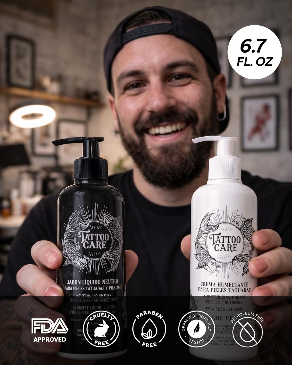 Tattoo Care Aftercare Kit - Tattoo Cream & Soap for Healing, Protecting & Brightening New & Old Tattoos - Cruelty-Free (6.7 fl oz Each, 2-Pack) Avelisse