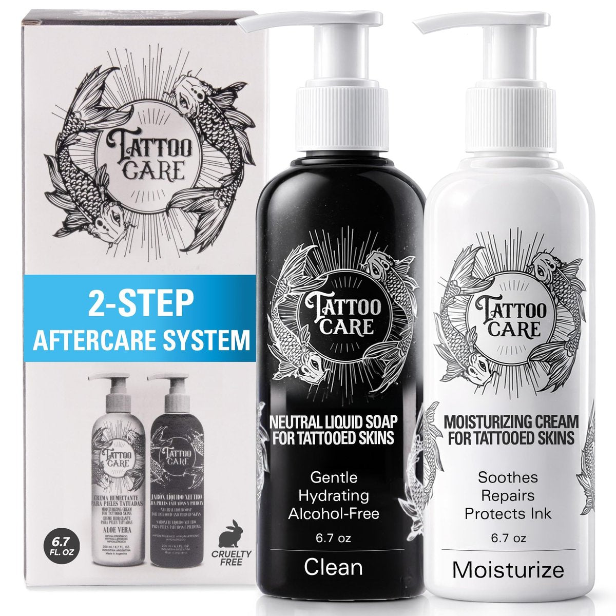 Tattoo Care Aftercare Kit - Tattoo Cream & Soap for Healing, Protecting & Brightening New & Old Tattoos - Cruelty-Free (6.7 fl oz Each, 2-Pack) Avelisse