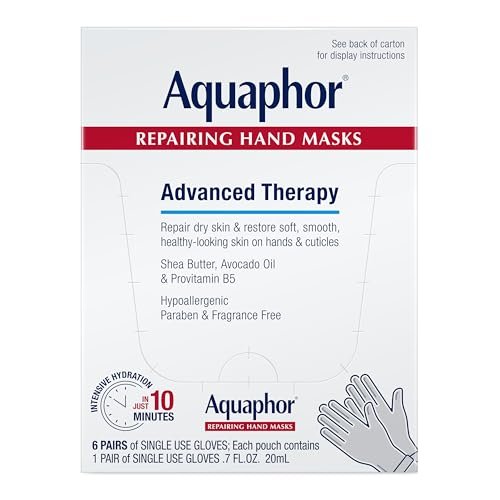 Aquaphor Repairing Hand Masks – Moisturizing Gloves for Dry, Cracked Hands (Pack of 6) Avelisse