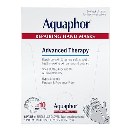 Aquaphor Repairing Hand Masks – Moisturizing Gloves for Dry, Cracked Hands (Pack of 6) Avelisse