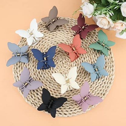 12 Pcs Cute Butterfly Claw Hair Clips – 2.6 Inch Non-Slip Matte Jaw, Strong Hold for Thick & Thin Hair (12 Colors)