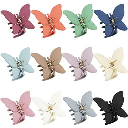 12 Pcs Cute Butterfly Claw Hair Clips – 2.6 Inch Non-Slip Matte Jaw, Strong Hold for Thick & Thin Hair (12 Colors)