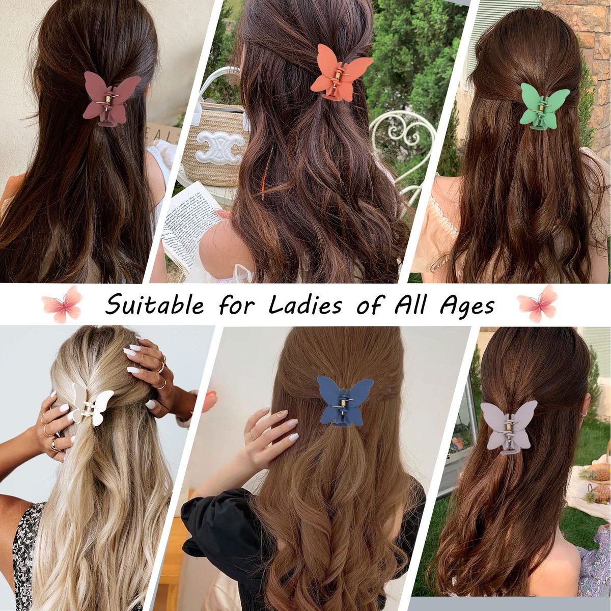 12 Pcs Cute Butterfly Claw Hair Clips – 2.6 Inch Non-Slip Matte Jaw, Strong Hold for Thick & Thin Hair (12 Colors) - görsel 4
