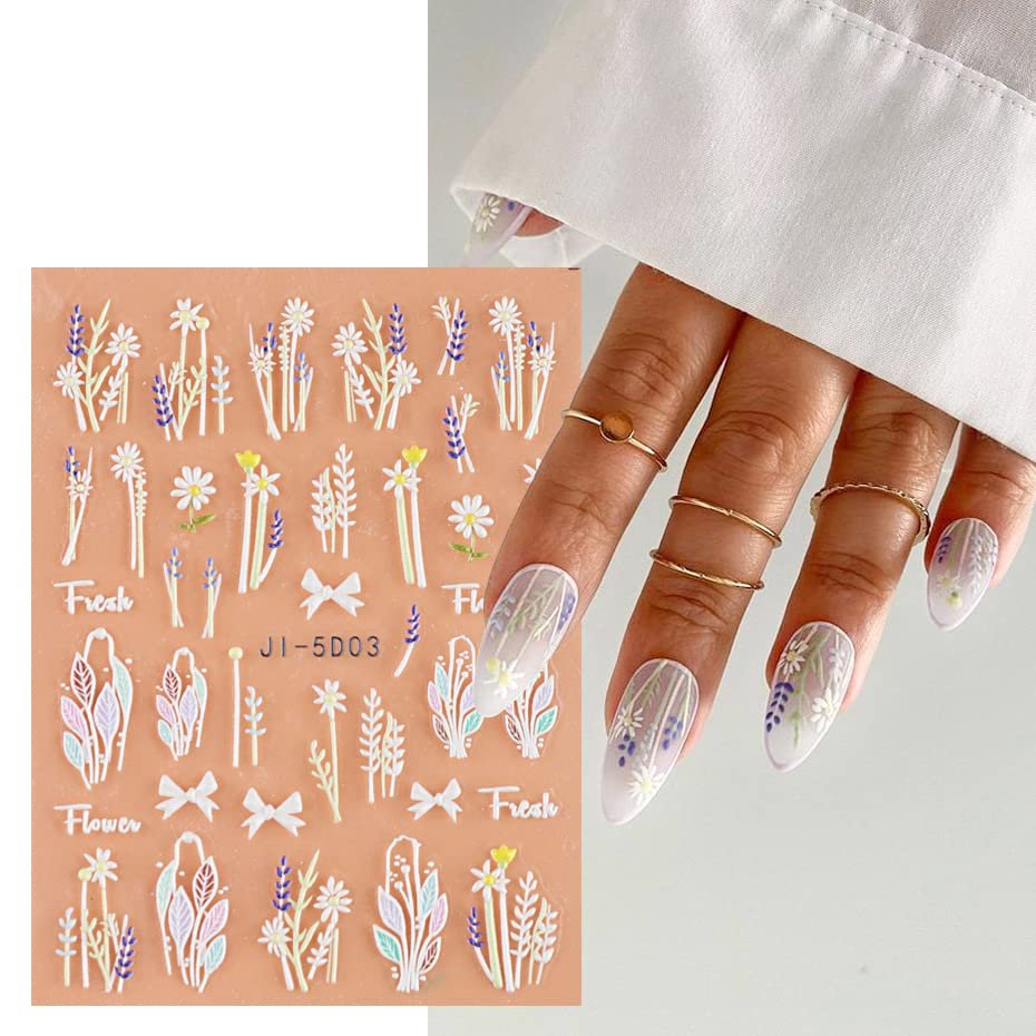 3D Embossed Flower Leaves Nail Art Stickers - 4 Sheets of 5D Self-Adhesive Decals for Summer Nail Designs - görsel 4
